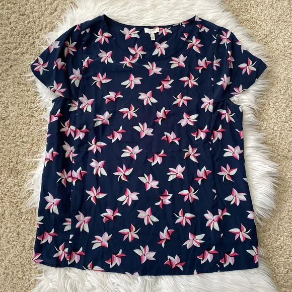 {Joie} Floral Short Sleeve Silk Blouse - Women's Medium - Picture 1 of 7
